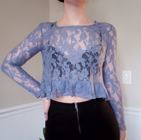 DONATED// F21 ruffle lace babydoll crop top - Picture 3 of 5